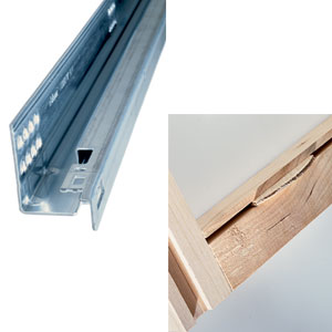 side-mounted drawer slide; connection between carcass and face