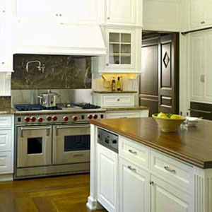kitchen with a storage island
