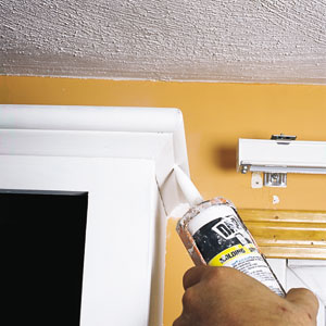 caulk seams, fill dents