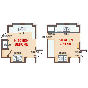 retro kitchen floorplan; before & after