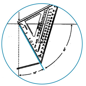 diagram showing a 30-degree angle marked by a square and its complementary 60-degree angle