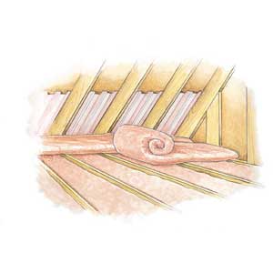 To install fiberglass batts over existing insulation, lay the batts perpendicular to the joists so they do not compress the insulation below.