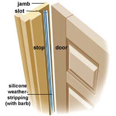 silicone weatherstripping on a wooden door