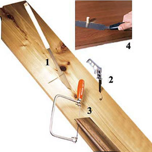 Specialty saws: 1) Azebiki saw; 2) Keyhole saw; 3) Coping saw; 4) Flush-cutting saw
 