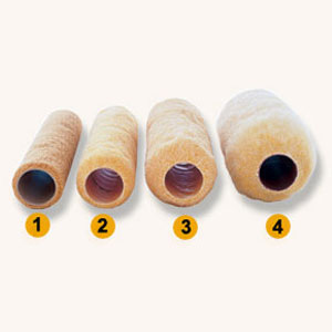Roller covers: 1. Covers with short nap (3/16- or ¼-inch); 2. Covers with medium nap (3/8- to ½-inch); 3. Longer nap (¾- to 1-inch); 4. Nap longer than 1 inch 

