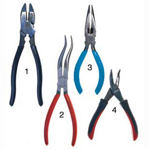Non-adjustable Pliers: 1. Lineman's; 2. Curved needlenose; 3. Needlenose; 4. Bent needlenose


