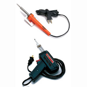 A pencil-styled iron and a soldering gun.