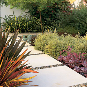 Rain-permeable ribbons of crushed stone