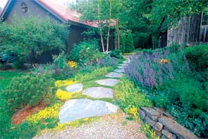 paver walkway through garden
