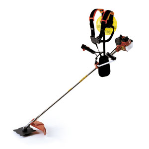 A string trimmer with a 4-cycle brush-cutting package