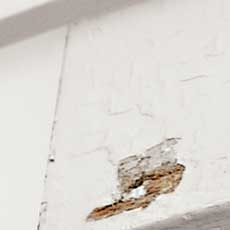 white clapboard siding with a gouge