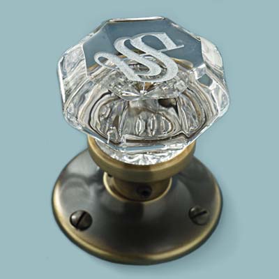 vintage style glass doorknob with monogram 
