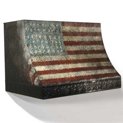 kitchen vent hood shaped like a jasper john's flag painting