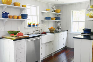 bright open galley kitchen from period u-shape layout