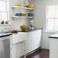 bright open galley kitchen from period u-shape layout