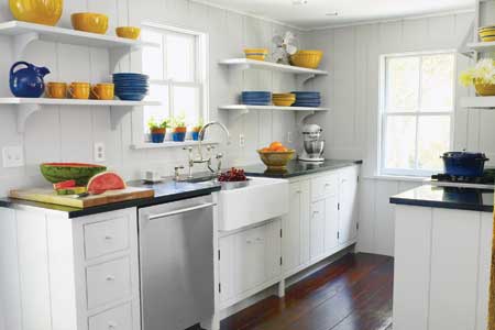 bright open galley kitchen from period u-shape layout