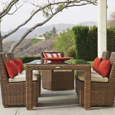 Faux Wicker Furniture on Faux Wicker Patio Furniture With Red And Whit Cushions And Pillows