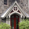 Exterior paint on Gothic-style entry