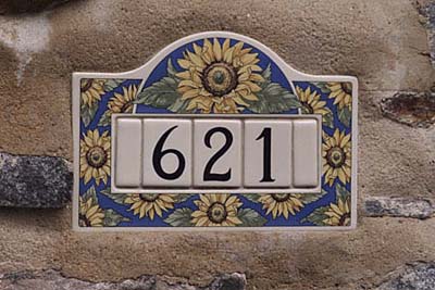 Art Nouveau-style tiles in high-fired ceramic address plaque