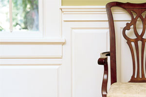 close up of wainscoting installed around a window