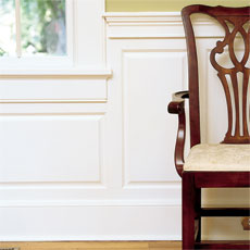 close up of wainscoting installed around a window