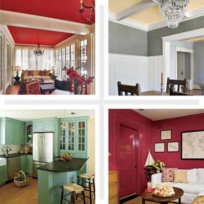 composite of four rooms with fresh paint updating the look of the room