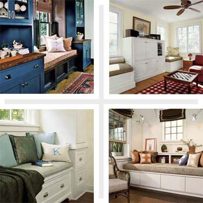 composite of four different window seat treatments