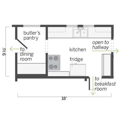 floorplan of this spanish colonial style kitchen before remodel