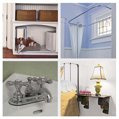 composite of four images illustrating easy d i y bath and bedroom upgrades for under one hundred dollars