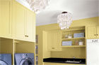 chandeliers hung in a laundry room