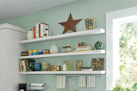 floating wall-mount shelves for storage and organization
