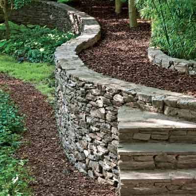 a mortared-stone retaining wall