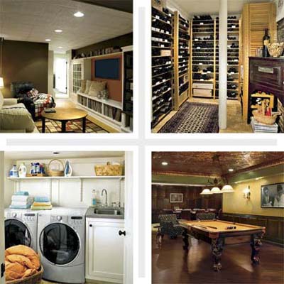 composite of four basement remodels