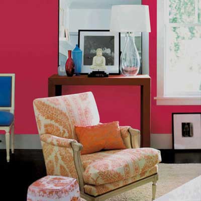 bright pink wall brightens up parlor