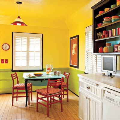 kitchen painted in yellow and green 
