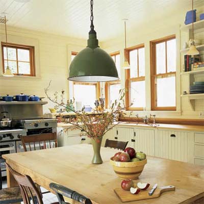 Lights   Kitchen Island on Large Green Pendant Light Hanging Above A Rustic Kitchen Table