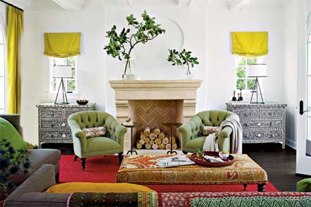 living room with mix of colors and styles from many cultures