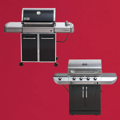the Weber Genesis-310 three-burner propane grill and the Char-Broil Commercial Series four-burner propane grill