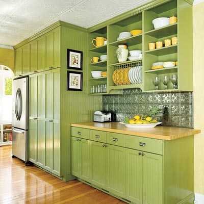 Green Kitchen Cabinets on Updated Kitchen With Green Cabinets