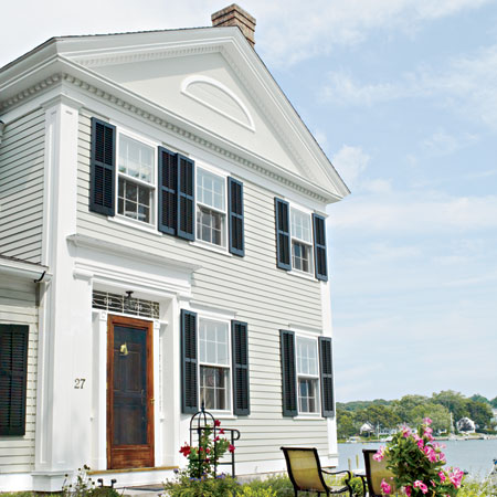 gabled front view of this remodeled greek revival