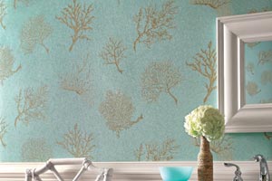 Coral Gables in Aqua wallpaper in a bathroom