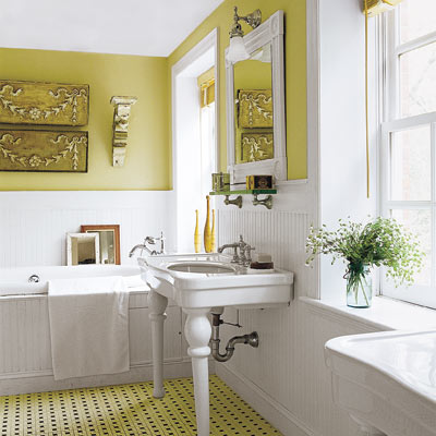 bathroom with green color scheme