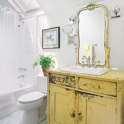 bathroom with repurposed vintage vanity