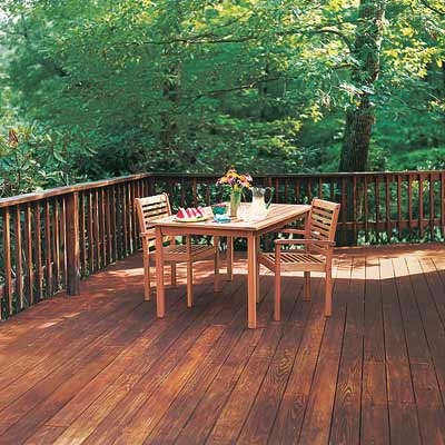 wood deck with patio dining set