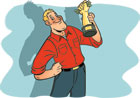 illustration of man holding trophy of hand gripping cash