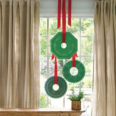 Hanging ceiling wreath medallions from the window