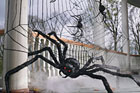 giant spiders and web for a front porch for Halloween decor