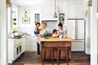 The Miller Pelaez family in their remodeled kitchen