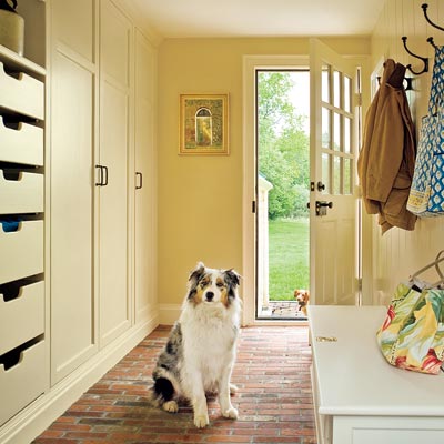 mudroom with open and shut storage