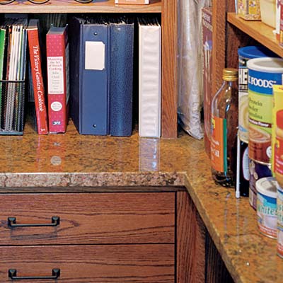 u shaped closet pantry with spill proof counter surface
